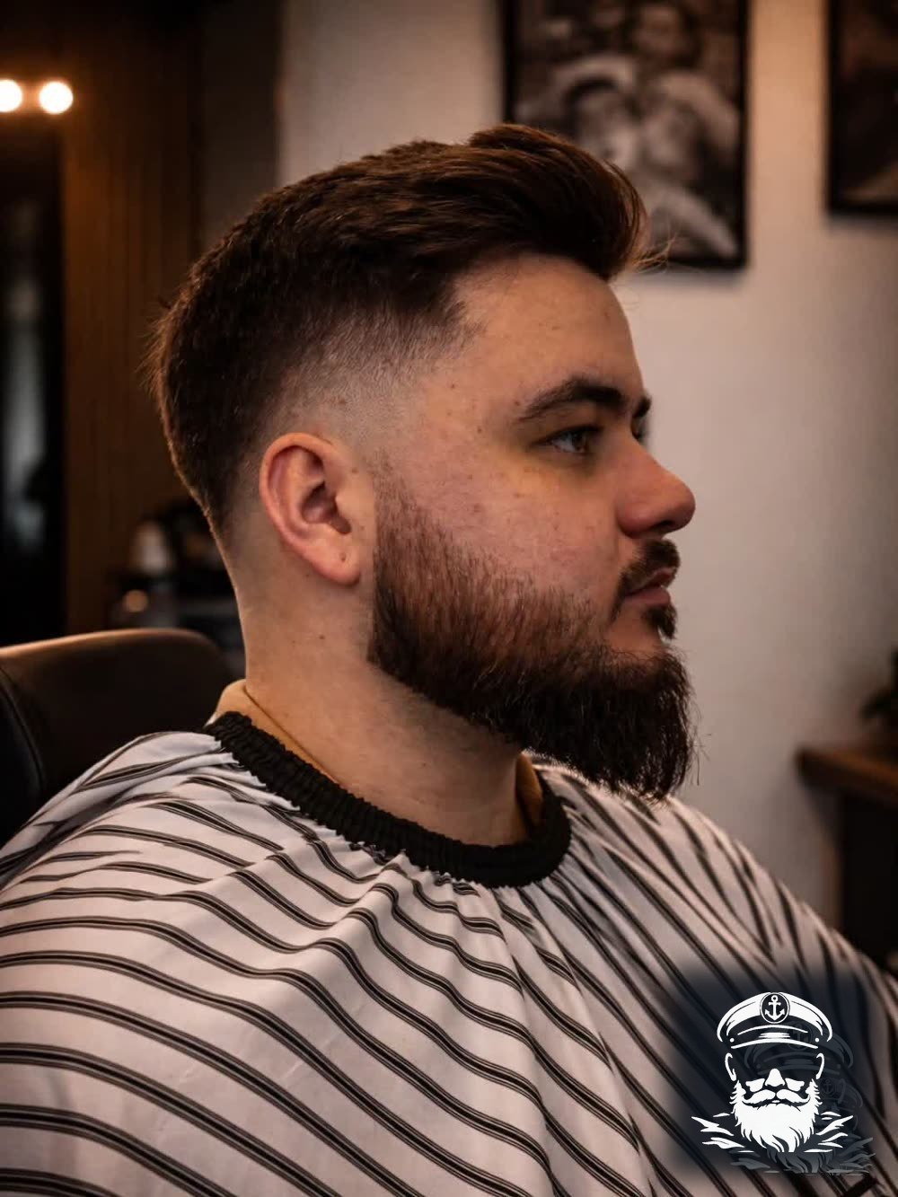 Fade z dopasowaną brodą, portret z profilu